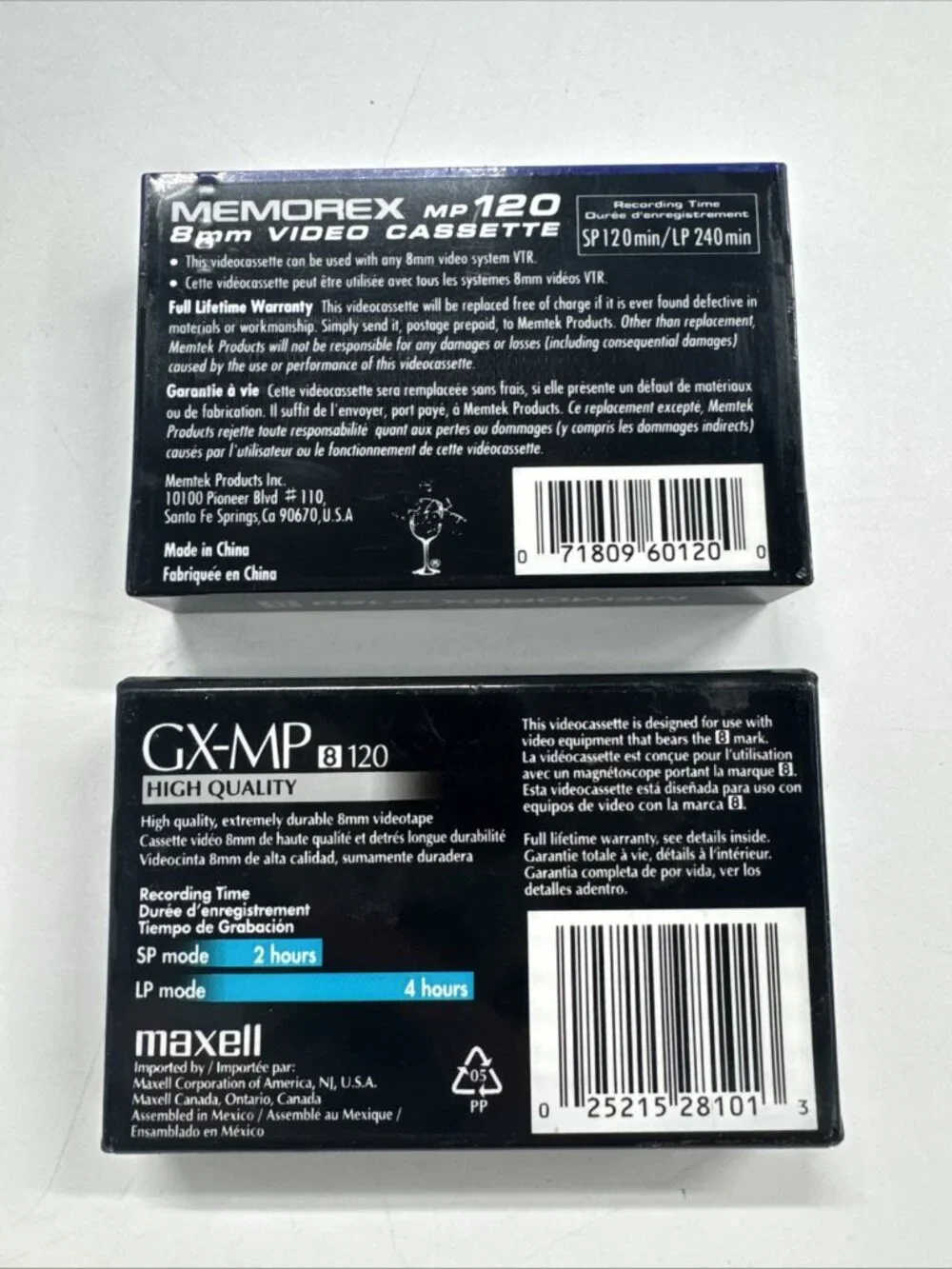 Maxell Memorex 8mm Gx-mp High Quality 120 Camcorder Videotapes Lot of 2 SEALED